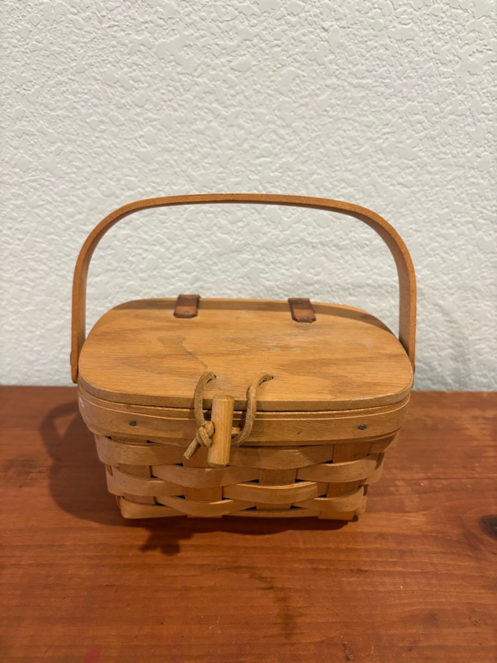 Longaberger Small Purse Basket W/ Leather Hinges Kiddie Picnic Retired